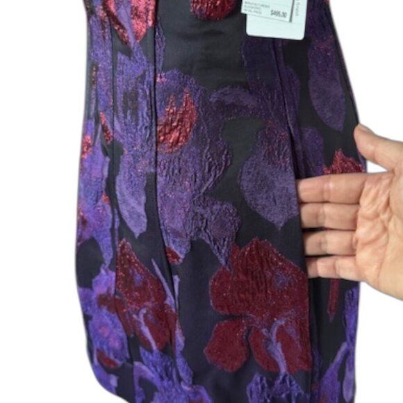 Liv Foster Designer Floral Jacquard Fit & Flare Corset Mini Dress Purple SIZE 10 - Picture 11 of 15
